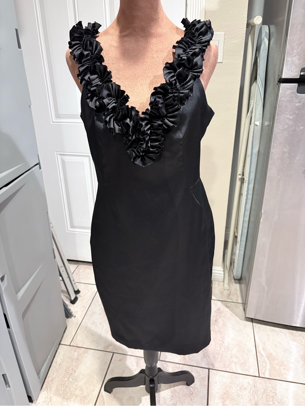 London Style Black Ruffle V-Neck Mini Dress